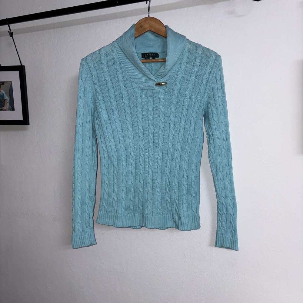Lauren Ralph Lauren Women's S Blue Cable Knit Toggle Sweater BarbieCore